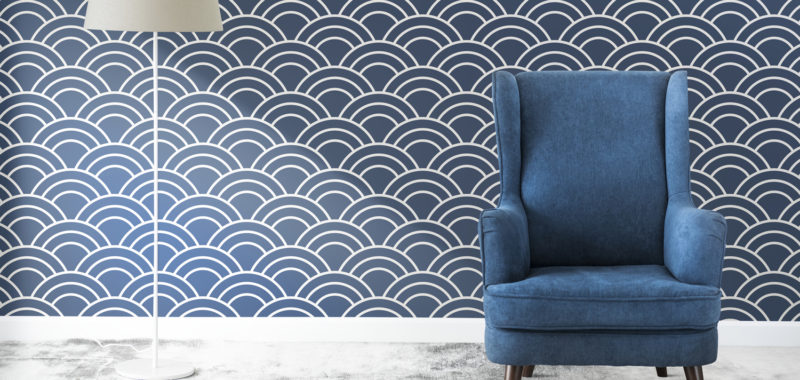 Wingback blue chair in a room mockup